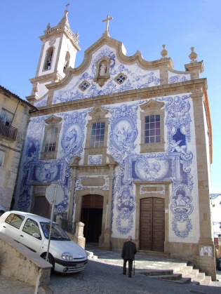 Azulejo-covered church front in Covilha